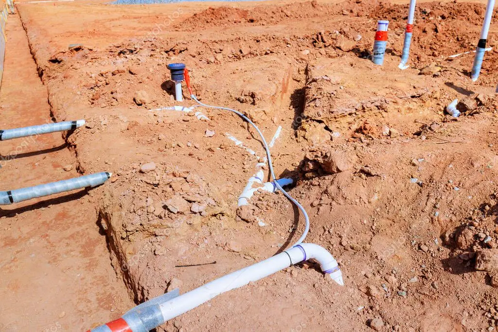 Utility lines being installed in a trench
